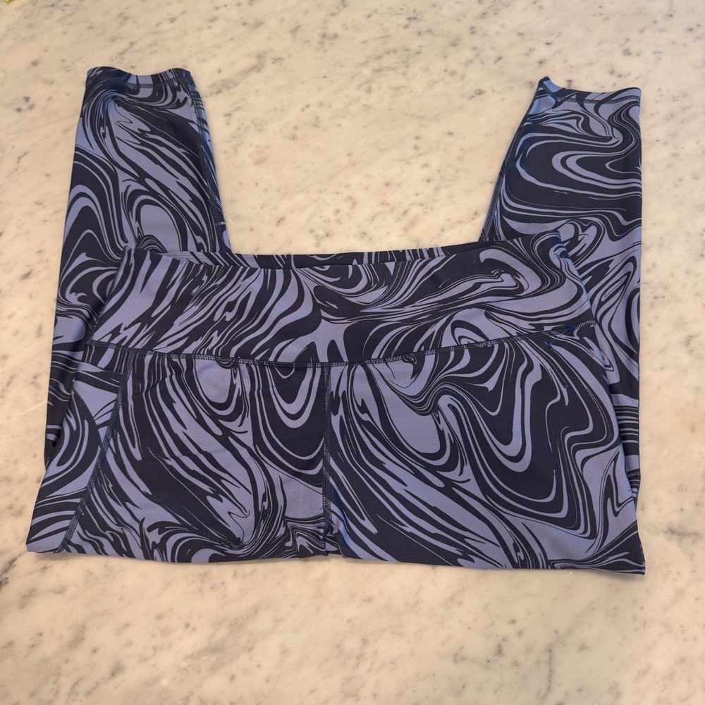 Under Armour Women 3X Compression Leggings Blue Black Swirl Marble Print Pockets